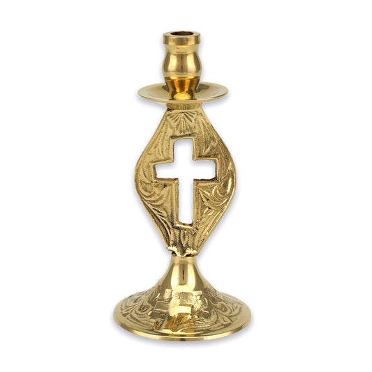 Cross Brass Candle Holder